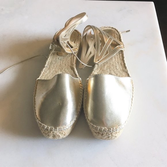 New! Zara gold lace up espadrille sandals / jute shoes - Picture 3 of 8